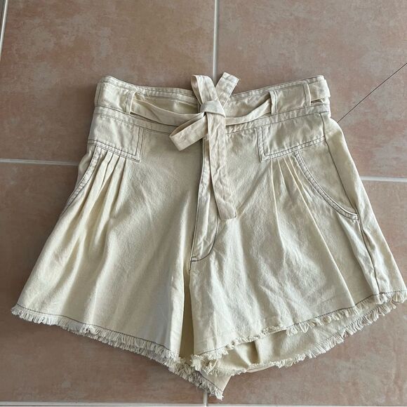 NWOT Free people one Penny high waist tie cream ivory long Raw Hem shorts 6 - Picture 9 of 14